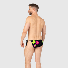 Load image into Gallery viewer, XLARGE - the 'black + neon florals' string swim brief