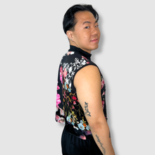 Load image into Gallery viewer, SMALL - black florals 'all-over reroll' cropped tank top