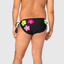 Load image into Gallery viewer, XLARGE - the 'black + neon florals' string swim brief