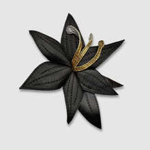 Load image into Gallery viewer, 'black tie floral' leather brooch