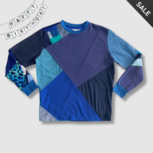 Load image into Gallery viewer, 'birthday blues' all-over patchwork crewneck long sleeve shirt