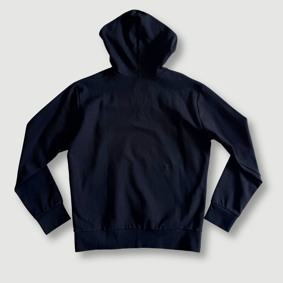size extra small - preloved - black + mixed print stripe pullover hoodie