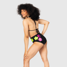 Load image into Gallery viewer, 2XLARGE - the 'black + neon florals' high waisted bikini bottom