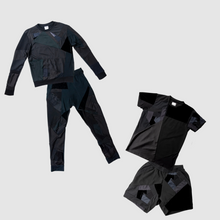 Load image into Gallery viewer, black 'all-over reroll' MEGA bundle (sweatshirt + jogger + shorts + tee shirt)