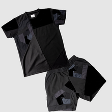 Load image into Gallery viewer, black 'all-over reroll' bundle (tee shirt + short)