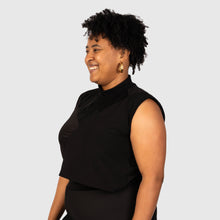 Load image into Gallery viewer, SMALL - black 'all-over reroll' cropped tank top