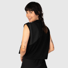 Load image into Gallery viewer, SMALL - black 'all-over reroll' cropped tank top