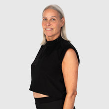 Load image into Gallery viewer, SMALL - black 'all-over reroll' cropped tank top