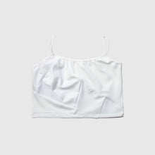 Load image into Gallery viewer, 2XLARGE - white 'all-over reroll' spaghetti strap cropped tank top