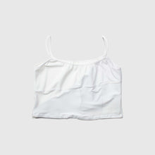 Load image into Gallery viewer, 2XLARGE - white 'all-over reroll' spaghetti strap cropped tank top