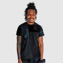 Load image into Gallery viewer, black 'all-over reroll' bundle (tee shirt + short)