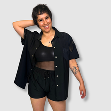 Load image into Gallery viewer, the &#39;black + mesh&#39; short sleeve button-down
