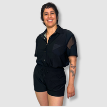 Load image into Gallery viewer, the &#39;black + mesh&#39; short sleeve button-down
