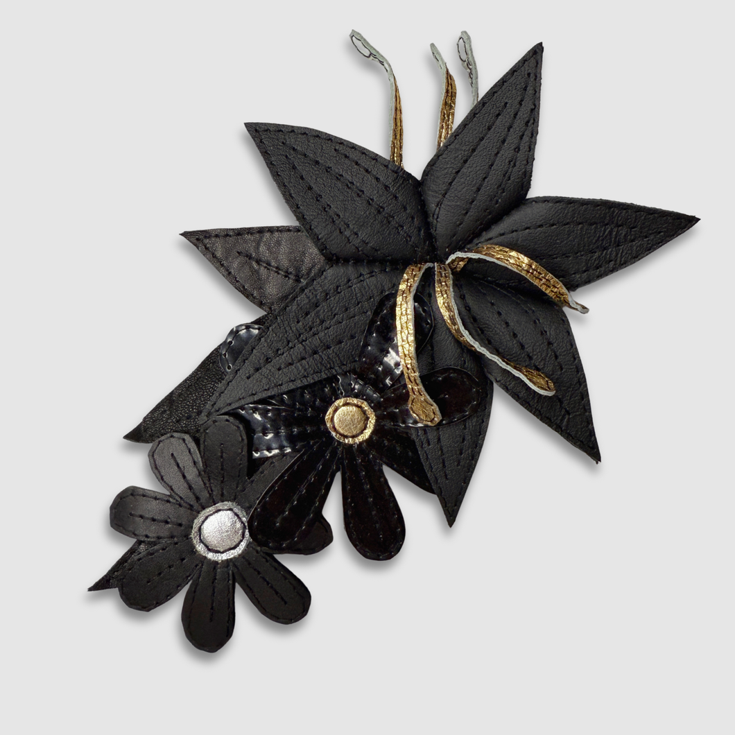 'black tie blooms' leather brooch