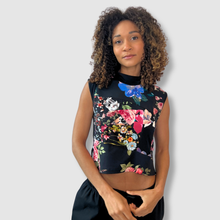 Load image into Gallery viewer, black florals &#39;all-over reroll&#39; cropped tank top *NEW RELEASE*
