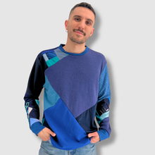 Load image into Gallery viewer, 'birthday blues' all-over patchwork crewneck long sleeve shirt
