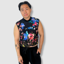 Load image into Gallery viewer, black florals &#39;all-over reroll&#39; cropped tank top *NEW RELEASE*
