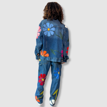 Load image into Gallery viewer, denim &#39;leather daisies&#39; jacket
