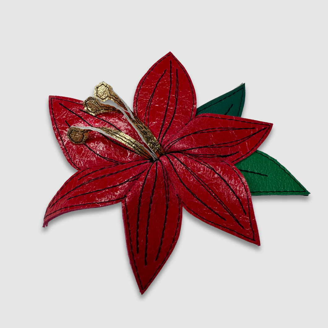 'holiday floral' leather brooch (red)