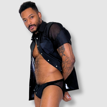 Load image into Gallery viewer, the &#39;black + mesh&#39; short sleeve button-down
