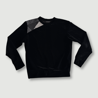 size small - preloved - black velvet + gray patchwork sweatshirt