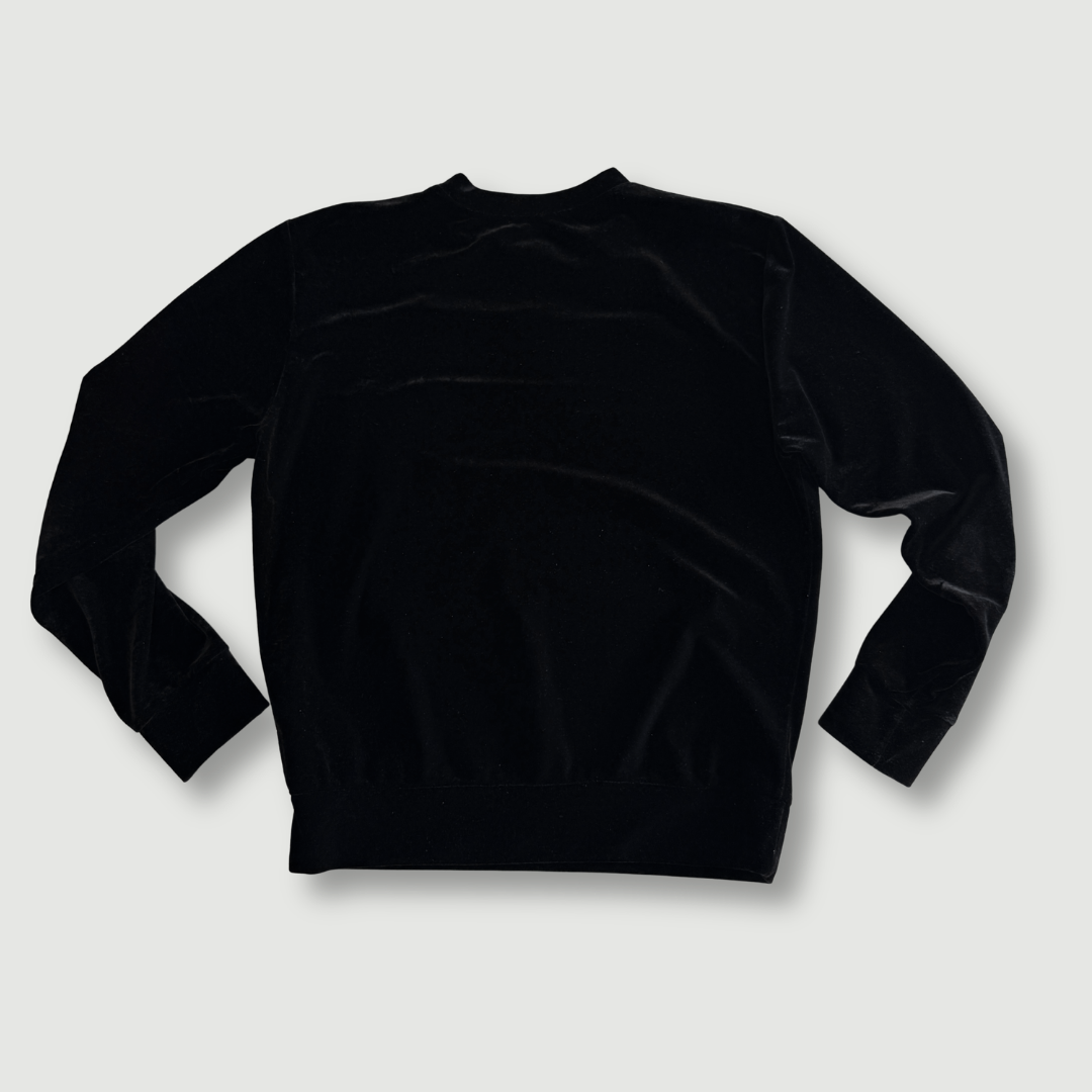 size small - preloved - black velvet + gray patchwork sweatshirt