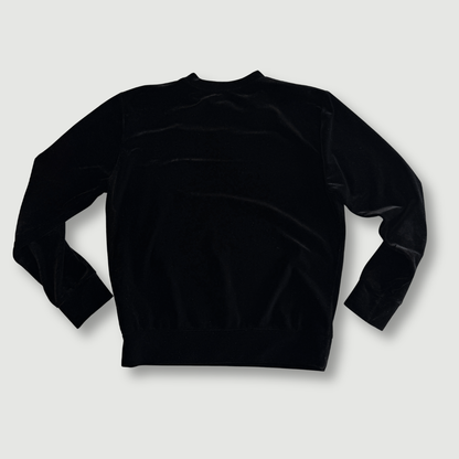 size small - preloved - black velvet + gray patchwork sweatshirt