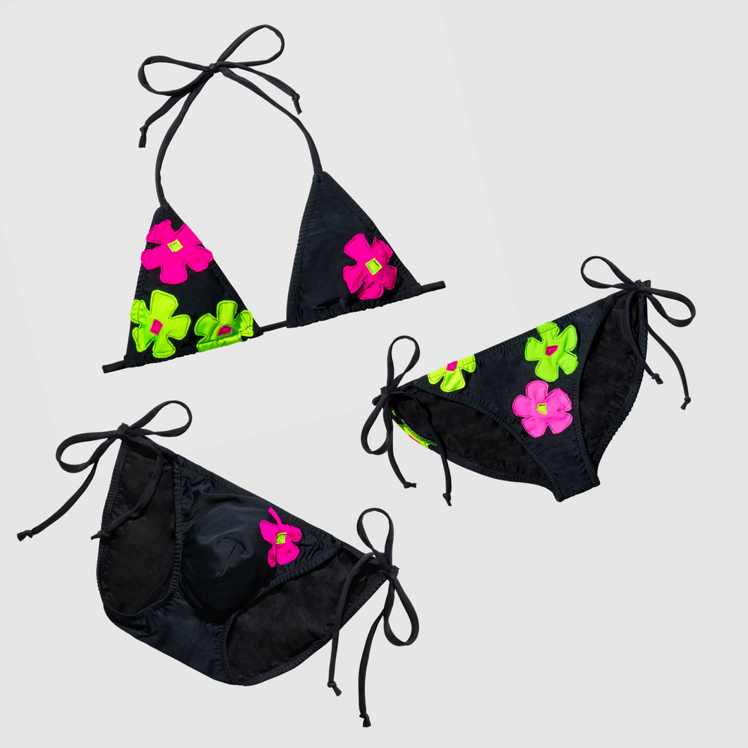 the 'black + neon florals' string bottom swim set (top and choice of bottom)