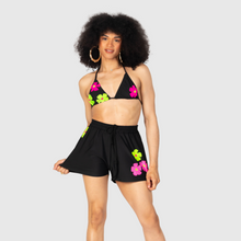 Load image into Gallery viewer, the &#39;black + neon florals&#39; swim short set (top and bottom)
