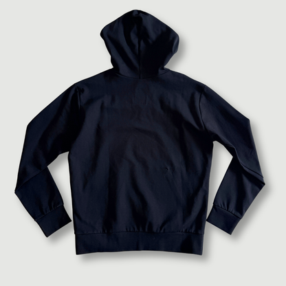 size extra small - preloved - black + mixed print stripe pullover hoodie