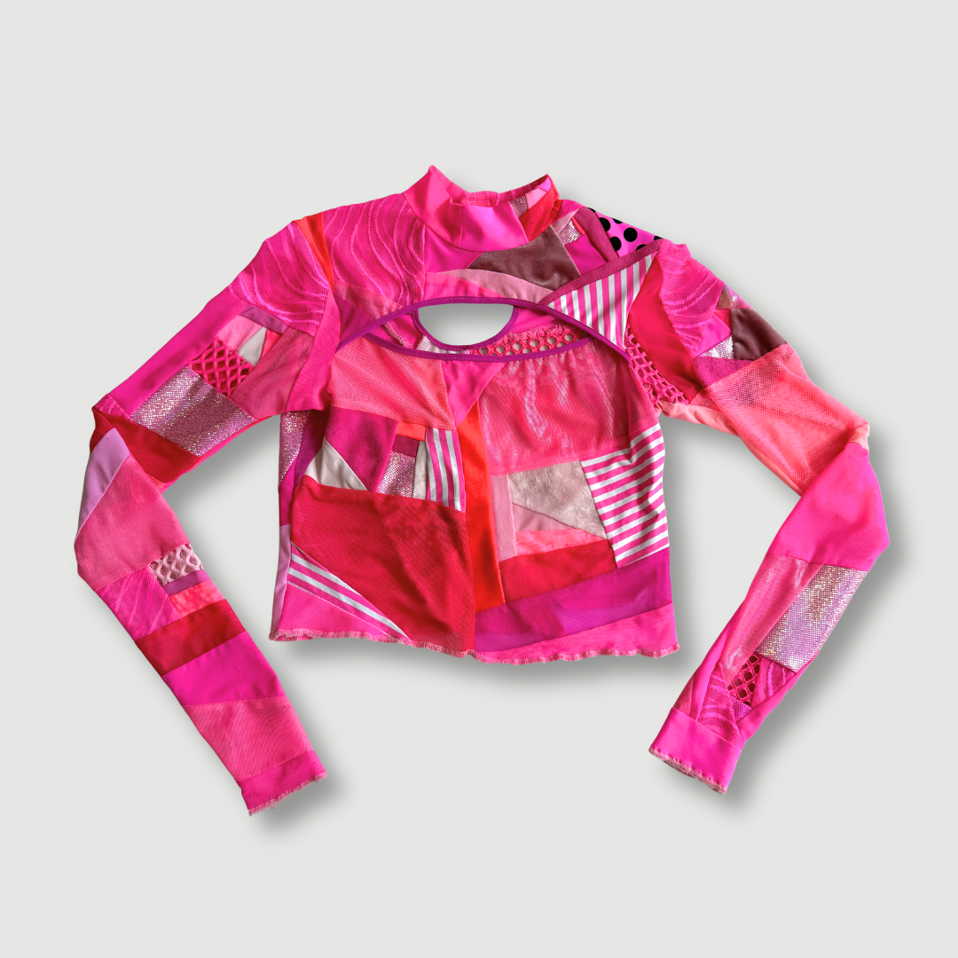 size small - preloved - hot pink cut-out mesh mock neck
