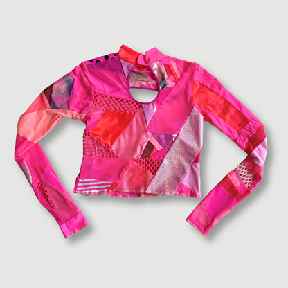 size small - preloved - hot pink cut-out mesh mock neck