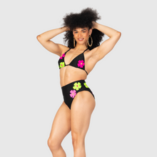 Load image into Gallery viewer, the &#39;black + neon florals&#39; high waisted bikini bottom
