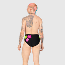 Load image into Gallery viewer, the &#39;black + neon florals&#39; high waisted bikini bottom
