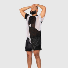 Load image into Gallery viewer, the &#39;black + white&#39; sheer + mesh coverup
