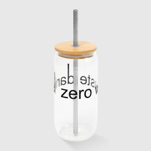 Load image into Gallery viewer, zwd logo (glass and bamboo) reusable cup w/ metal straw (18 oz.)
