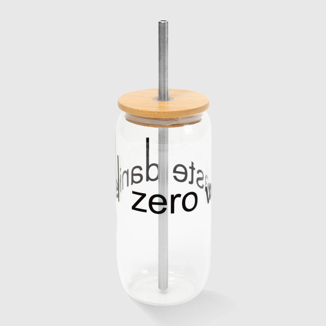 zwd logo (glass and bamboo) reusable cup w/ metal straw (18 oz.)