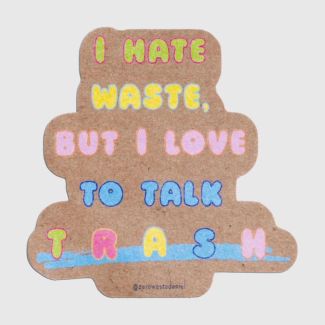 'trash talk' recycled paper sticker