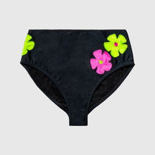 Load image into Gallery viewer, the &#39;black + neon florals&#39; high waisted bikini bottom
