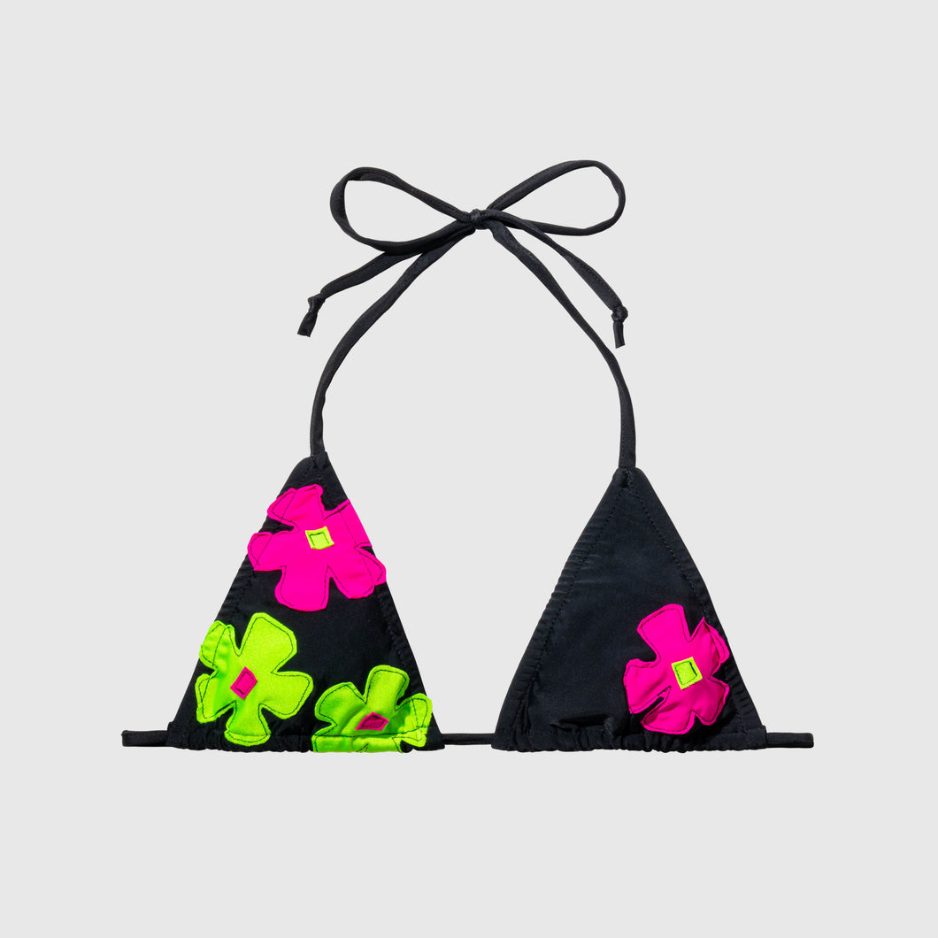 the 'black + neon florals' triangle bikini top