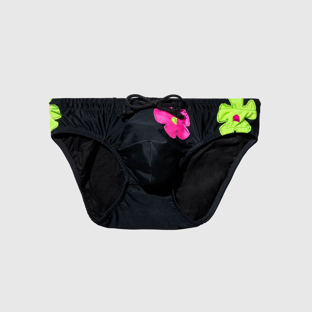 the 'black + neon florals' classic swim brief