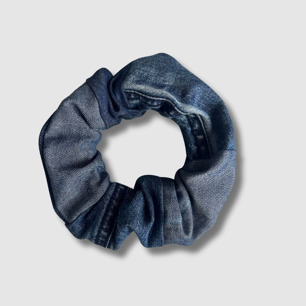 blue denim scrunchy