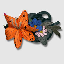 Load image into Gallery viewer, orange, pink, and blue florals + leaf brooch
