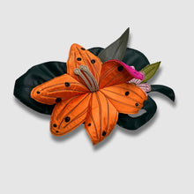 Load image into Gallery viewer, orange, pink, and blue florals + leaf brooch
