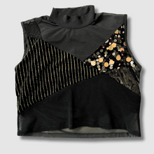 Load image into Gallery viewer, black sequined &#39;all-over reroll&#39; cropped mock neck tank top
