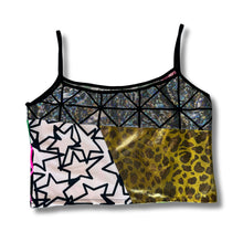 Load image into Gallery viewer, colorful &#39;all-over reroll&#39; spaghetti strap cropped tank top (l)
