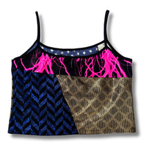 Load image into Gallery viewer, colorful &#39;all-over reroll&#39; spaghetti strap cropped tank top (s)
