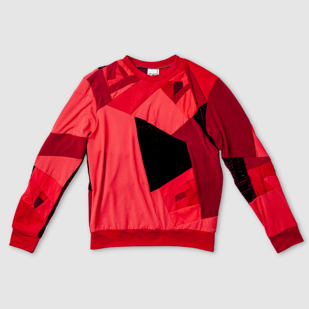 red sweatshirt made by zero waste daniel a sustainable fashion brand in ny
