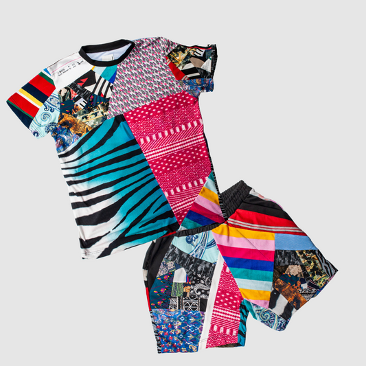 mixed print 'all-over reroll' bundle (tee shirt + short)