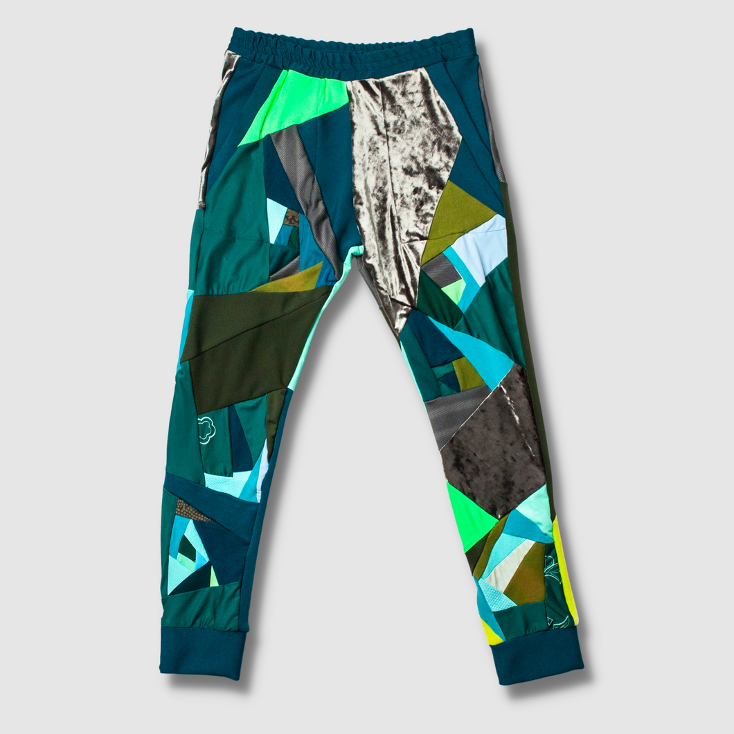 green jogger made by zero waste Daniel a sustainable fashion brand based in ny